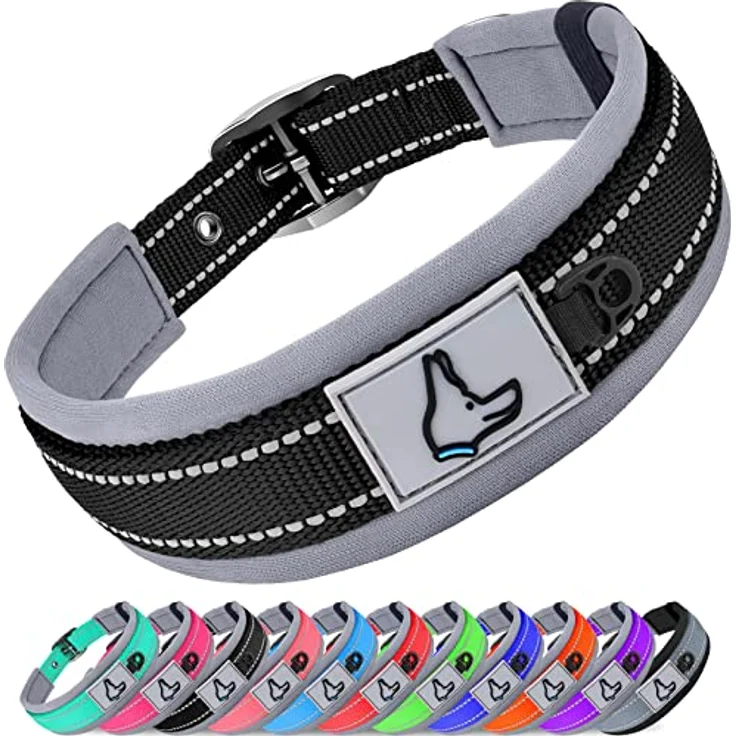 Joytale Neopren Hundehalsband, Gepolstert und Reflektierend für Extra Große Hunde, Schwarz, Dornschnalle aus Metall, Höhenverstellbar – Bild 1