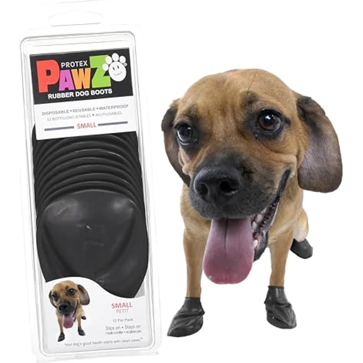 Pawz Hundeschuhe S, 6.4 cm, schwarz, 12 Stück, wasserdicht und wiederverwendbar, 100% Naturkautschuk, Pfotenschutz bei Schnee und Frost – Bild 1