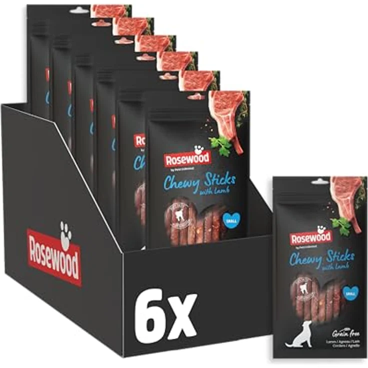 Rosewood Chewy Sticks Lamm Small, Kaustangen für Hunde mit Lamm und Rinderhaut, unterstützt Zahnpflege, ohne Getreide und Gluten, 6er Pack (6x72 g) – Bild 1