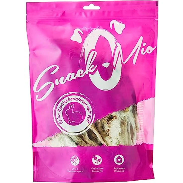 SNACKOMIO SnackOMio – Premium Hundesnack – 100% Kaninchenohren mit Fell, getreidefrei, luftgetrocknet, 1er Pack (450g) – Bild 1