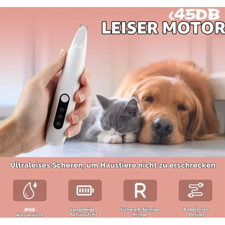 Beihre Pfotentrimmer für Hunde, kabellose Hundeschermaschine mit LED-Licht, Edelstahl-Klinge, wiederaufladbar, ideal für Pfoten, Augen, Ohren und Gesicht – Bild 5