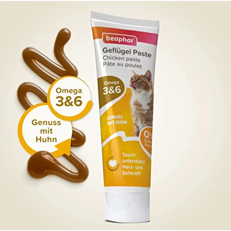 Beaphar Geflügel Paste Katze, 100g Ergänzungsfuttermittel mit hohem Hühneanteil und Omega 3- und 6-Fettsäuren zur Förderung von Sehkraft und Fellgesundheit – Bild 2