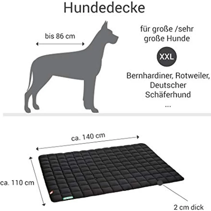 Doctor Bark Hundedecke XXL, hochwertige Hundematte für sehr große Hunde, waschbar bis 95 °C, 140x110 cm, Schwarz – Bild 2