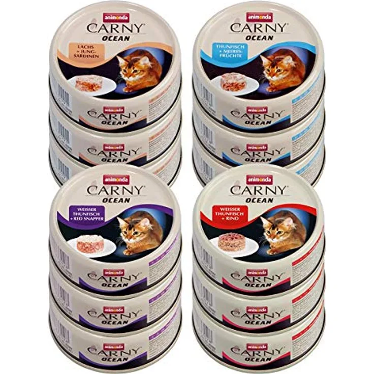 Animonda Carny Nassfutter Katze Adult, Ocean Meeresvielfalt 12x80 g, feine Fischfilets mit Rind und Calamari, ohne Zucker und künstliche Zusatzstoffe