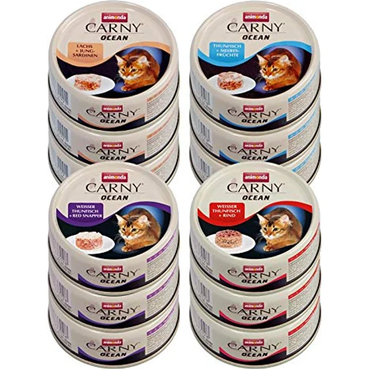Animonda Carny Nassfutter Katze Adult, Ocean Meeresvielfalt 12x80 g, feine Fischfilets mit Rind und Calamari, ohne Zucker und künstliche Zusatzstoffe