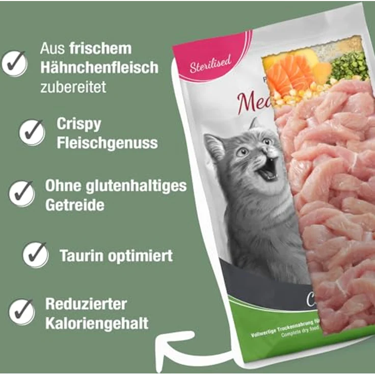 PLATINUM Katzenfutter MeatCrisp Sterilised Chicken, 1,5kg Trockenfutter mit 83% Frischfleisch, crispy Biss, kalorienreduziert – Bild 2