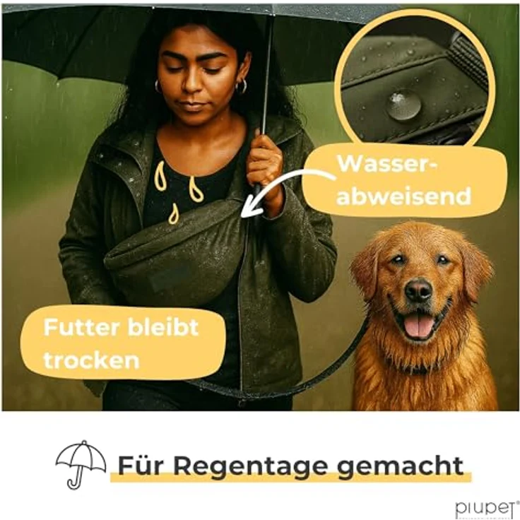 PiuPet® Leckerlitasche, wasserdichte Gassitasche für Hunde mit 3 Reißverschlussfächern, 2-in-1 Bauchtasche & Umhängetasche, herausnehmbare Innentasche, grün – Bild 5