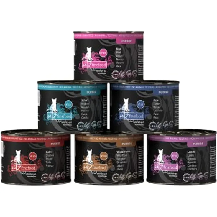 catz finefood Purrrr Collection I, Monoprotein Katzen-Nassfutter, getreidefrei, zuckerfrei, hypoallergen, hoher Fleischanteil, Multipack 6 x 200g