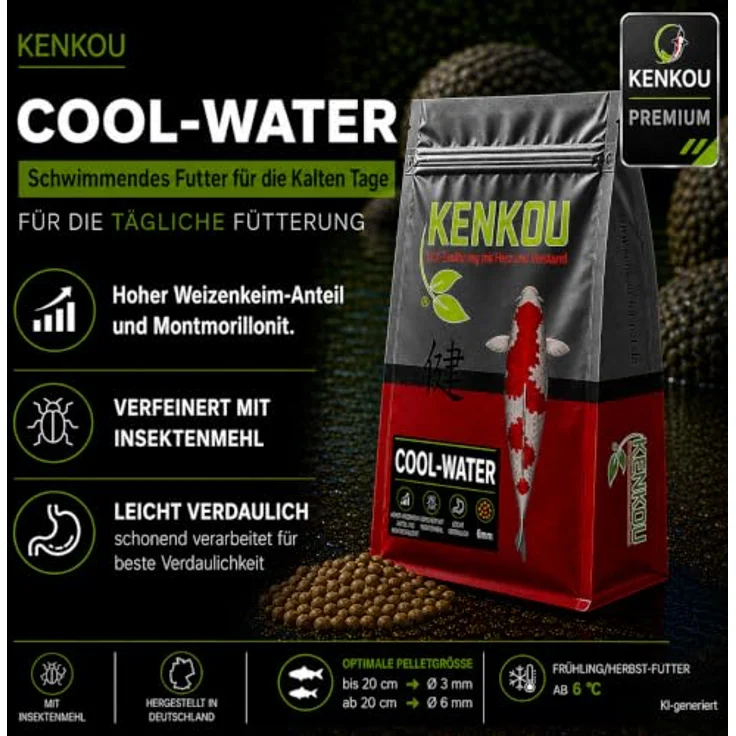 KENKOU COOL-Water 6mm, Fischfutter mit hohem Weizenkeimanteil und probiotischen Bakterien, 10 kg – Bild 3