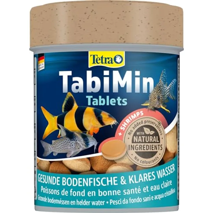 Tetra Tablets TabiMin, Futtertabletten für bodenfressende Fische, Multipack 3 x 275 Tabletten (255 g), langsame Auflösung, ohne Farbstoffe, mit Shrimps