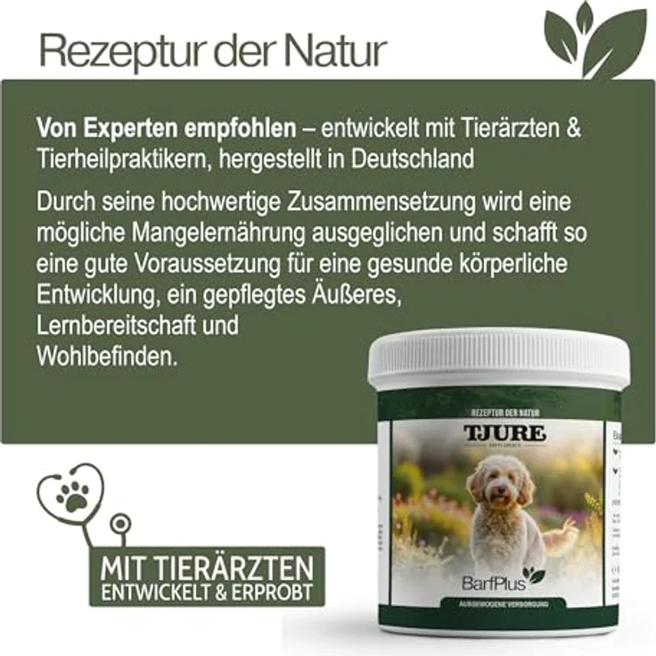 TJURE Barf Plus 500 g, Barf Complete Pulver für Hunde, ergänzendes Futter mit Mineralstoffen und Kräutern zur Rohfütterung – Bild 4