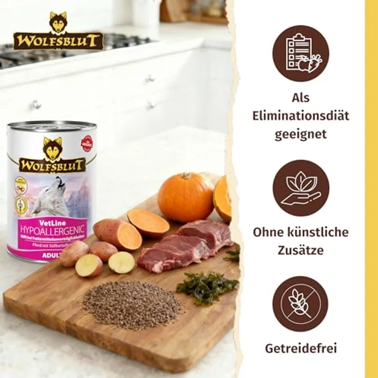 Wolfsblut VetLine Hypoallergenic Pferd, Nassfutter für Hunde bei Futtermittelallergien, 6 x 395g – Bild 4