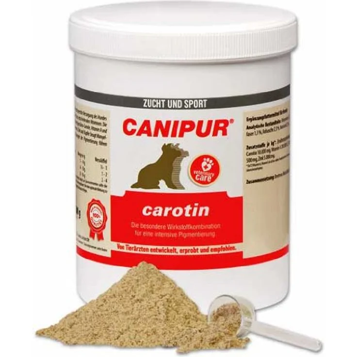 Canipur Carotin 500 g, Ergänzungsfuttermittel für Hunde mit Beta-Carotin, Vitamin A, E und Spurenelementen zur Förderung der Pigmentierung