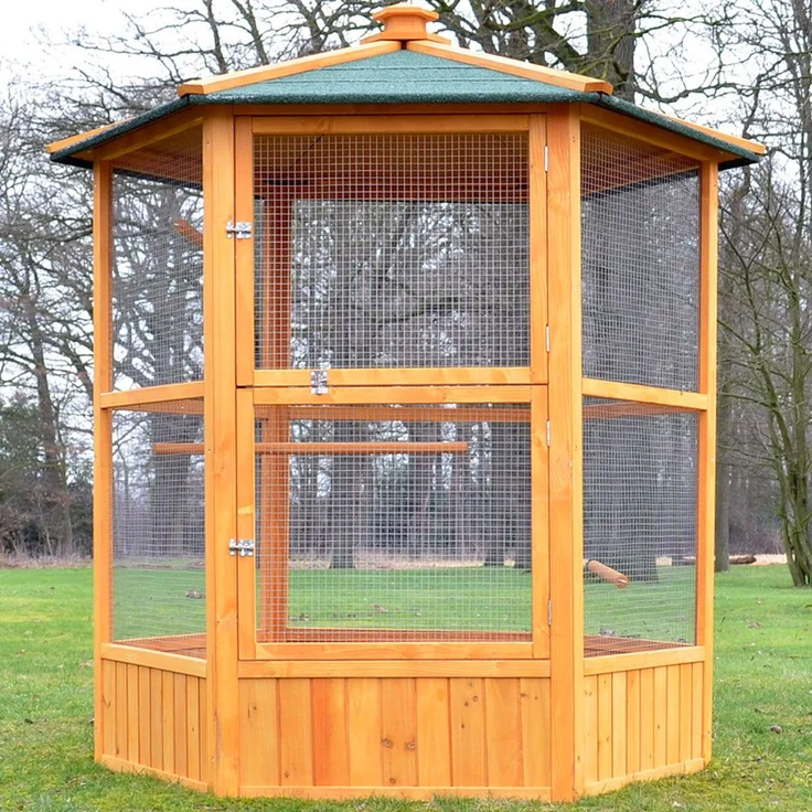 zooprinz Vogelvoliere Maxi, Holzton, 160 cm hoch, mit verzinktem Draht und 3 Sitzstangen