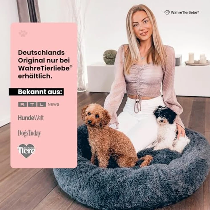 Wahre Tierliebe Hundebett Fluffy Wolke - Das Original, mit waschbarem Bezug, anti-rutsch Kissen für große, mittelgroße & kleine Hunde – Bild 5