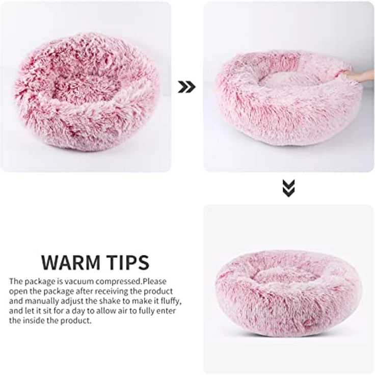 BVAGSS Hundebett Rund XH034, Flauschiges Donut-Kuschelkissen aus ultraweichem Plüsch, waschbar, für kleine bis große Hunde und Katzen – Bild 5
