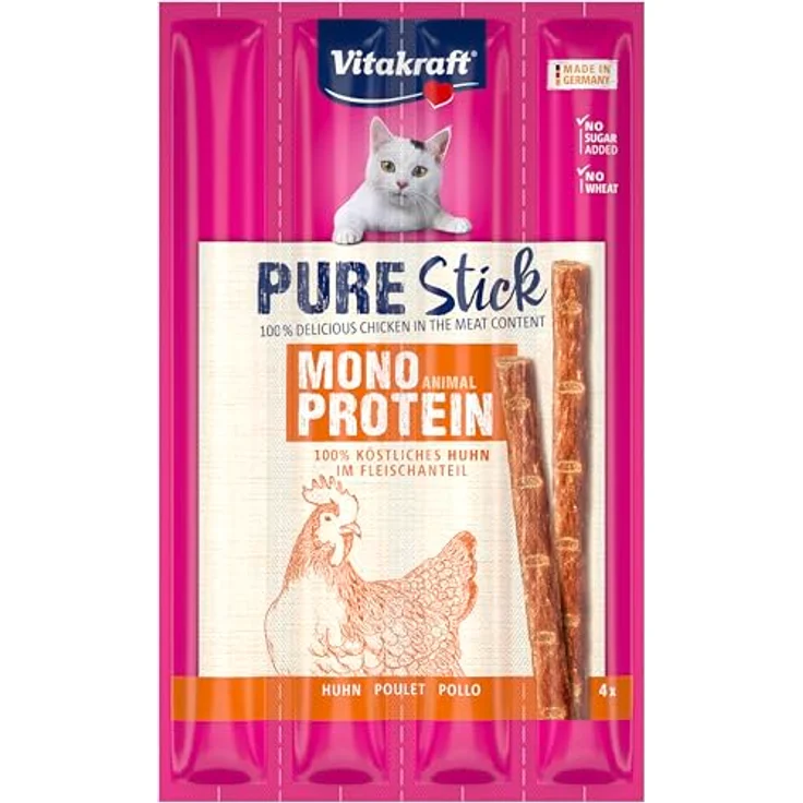 Vitakraft Pure Stick Huhn, Katzensnacks weizenfrei, 4x5g ohne Farbstoffe und künstliche Geschmacksverstärker – Bild 1