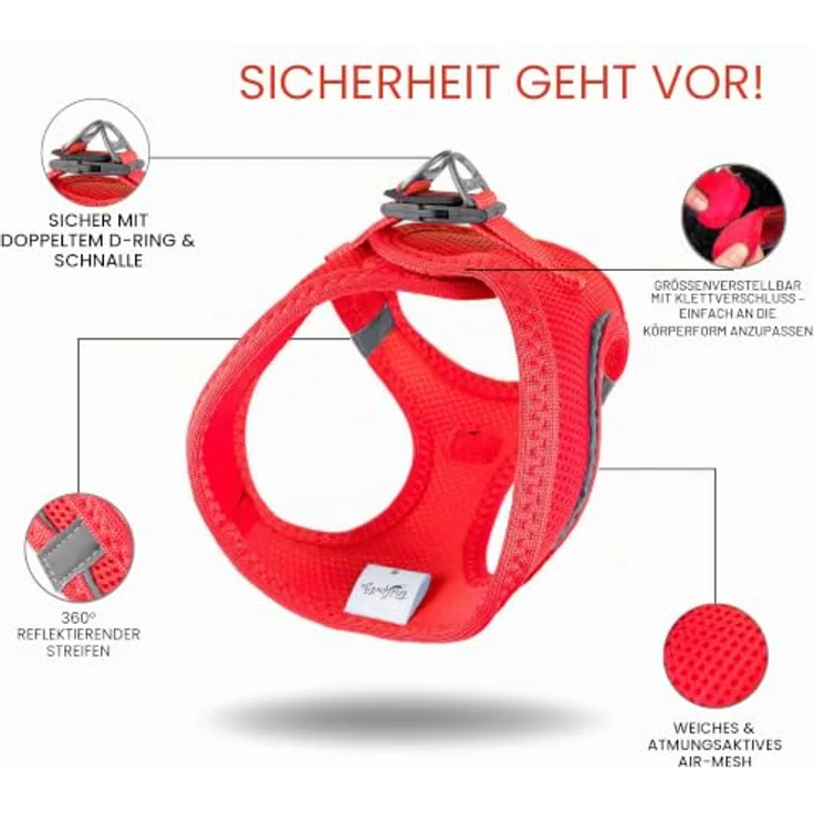 Tailpetz Air-Mesh Brustgeschirr für kleine und mittelgroße Katzen und Hunde – Weich, atmungsaktiv, reflektierendes Design (Leuchtendrot, 3XS, Brustumfang 28–30,5 cm) – Bild 4