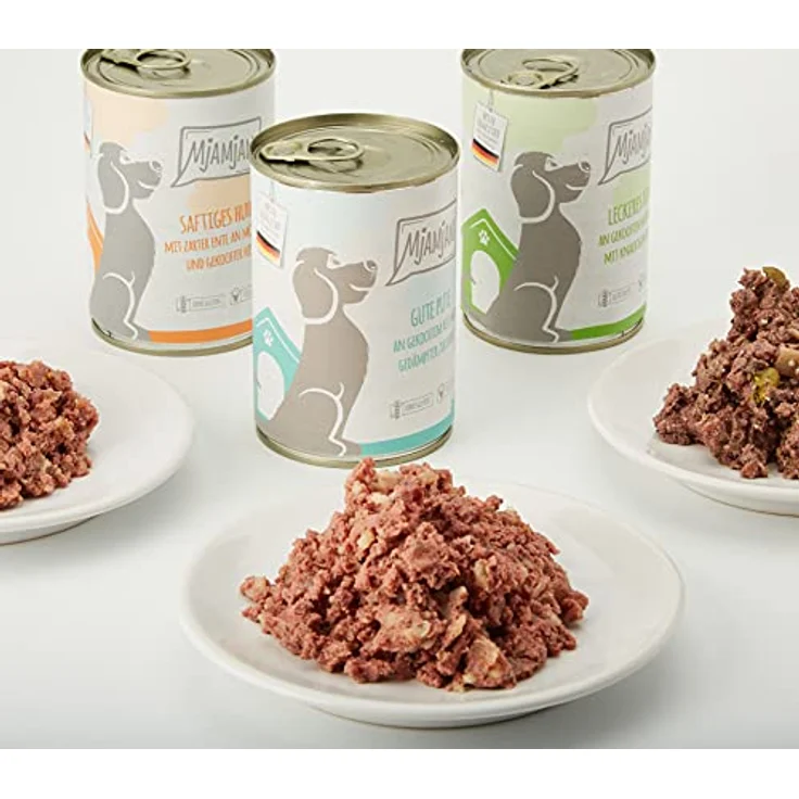 MjAMjAM Premium Nassfutter für Hunde, Mixpaket I, Huhn & Ente, Rind, Pute, 6er Pack (6 x 400 g), naturbelassen, glutenfrei, mit hohem Fleischanteil – Bild 2