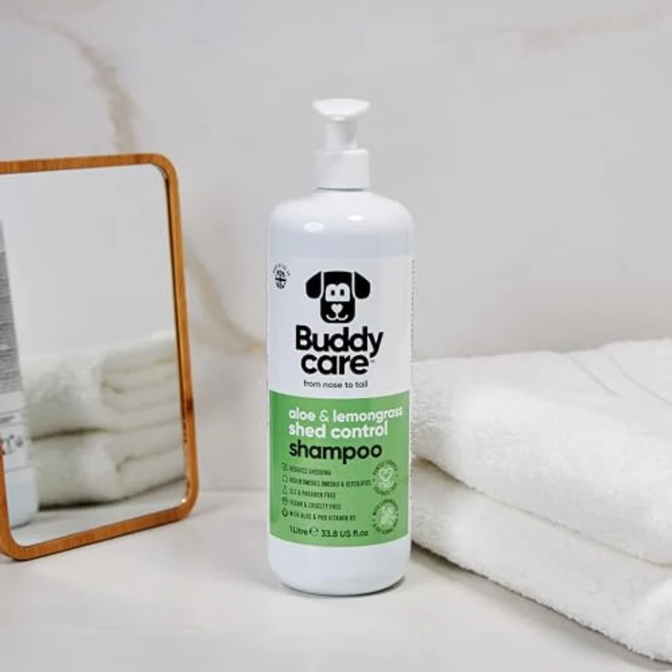 Buddycare Fellpflege-Shampoo zur Kontrolle des Haarausfalls bei Hunden, mit Aloe Vera und Pro-Vitamin B5, 1L – Bild 2