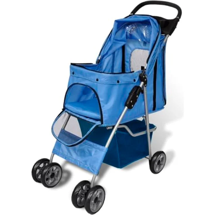 vidaXL Hunde-Transportbox NA, Buggy für Haustiere bis 15 kg, mit schwenkbaren Doppelrädern, blau – Bild 1