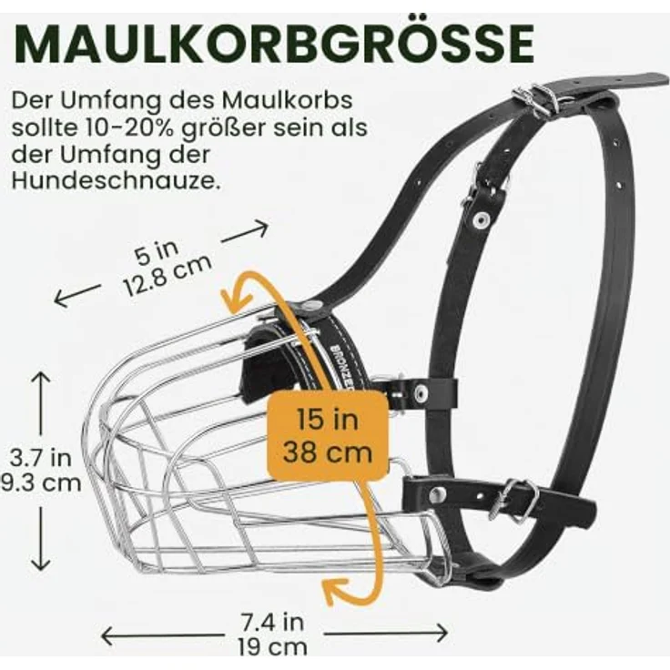 BRONZEDOG Drahtmaulkorb für Hunde, Metallmaske für mittelgroße und große Hunde, Größe 6 (Deutscher Schäferhund) – Bild 3