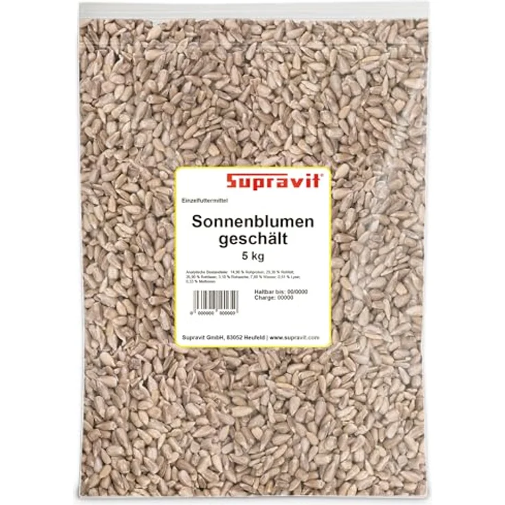 Supravit Sonnenblumenkerne geschält, 5kg Beutel Vogelfutter für Wildvögel, energiereiches Ganzjahresfutter aus deutschen Anbaugebieten – Bild 1