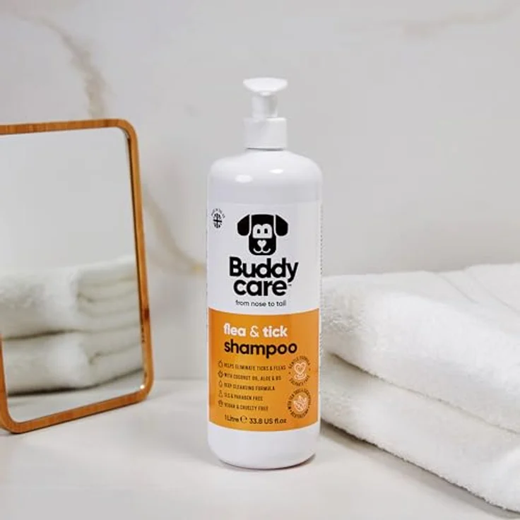 Buddycare Floh- & Zeckenhundeshampoo, natürliche Tiefenreinigung mit Teebaumöl & Eukalyptus, 1L, vegan & tierversuchsfrei – Bild 2