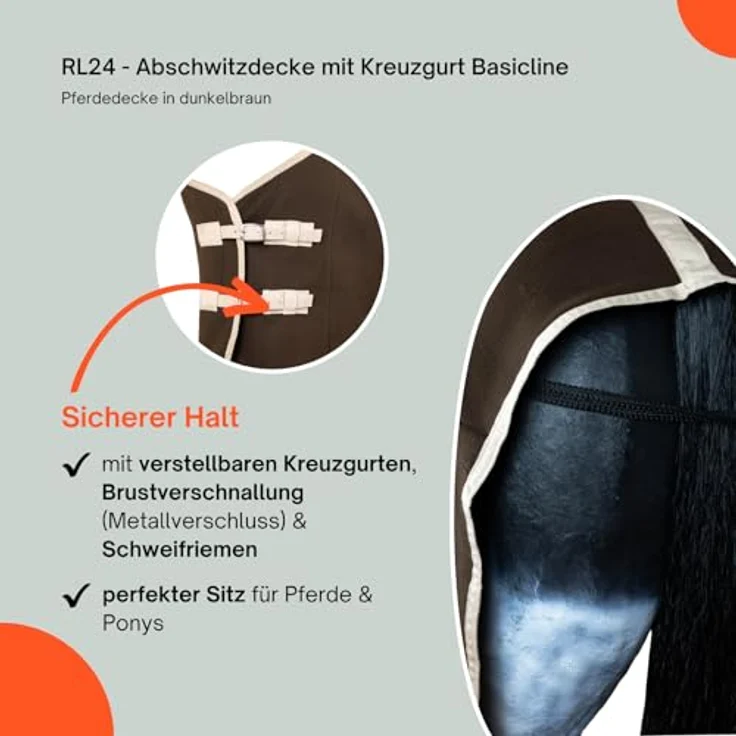 RL24 Abschwitzdecke BASICLINE, atmungsaktiv mit Metallverschluss, dunkelbraun, 165 cm – Bild 4