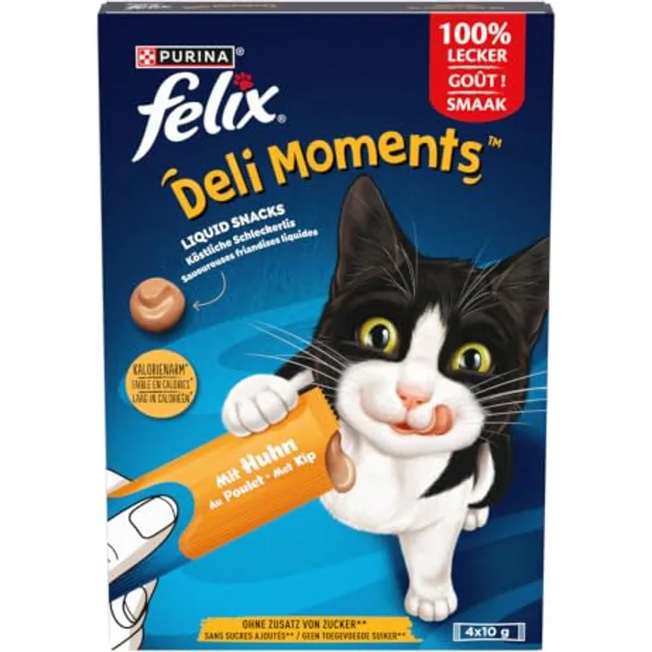 Felix Deli Moments, Katzensnack mit cremiger Textur und Huhngeschmack, 4 x 10 g