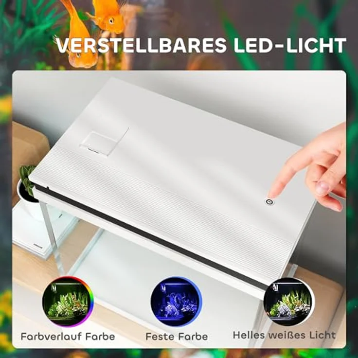 PawHut Aquarium 41 Liter, Glas-Aquarium mit Filtersystem, LED-Lichtern und Wasserpumpe, kompaktes Design in Weiß für verschiedene Fischarten – Bild 5