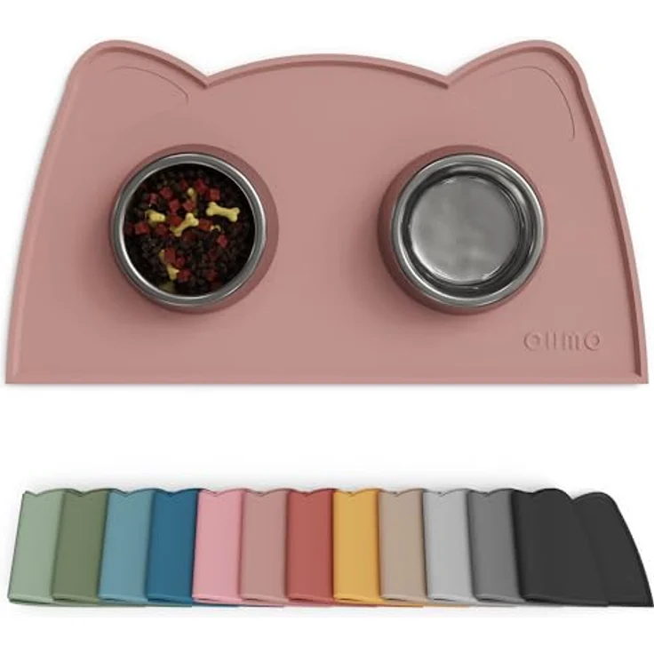 OHMO Napfunterlage für kleine Hunde und Katzen, rutschfeste Silikonmatte, wasserdicht, 46x25cm, Tee Rosa – Bild 1
