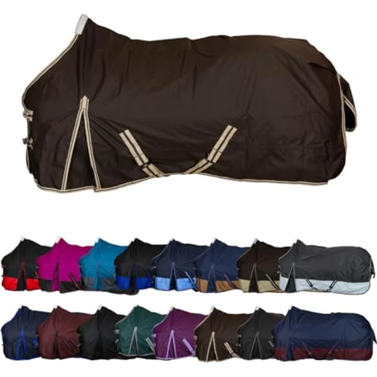 RL24 Winterdecke Weidedecke 600D Basicline, atmungsaktive, wind- & wasserdichte Outdoordecke mit Innenfutter & Kreuzbegurtung, Dunkelbraun, 145cm (200g/m² Füllung) – Bild 1