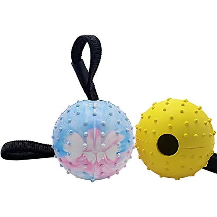 Vivifying Hundeball auf einem Seil, 2 Stück Interaktiver Naturkautschuk Ball für Hunde, Zahnreinigungsball, Floral + Gelb