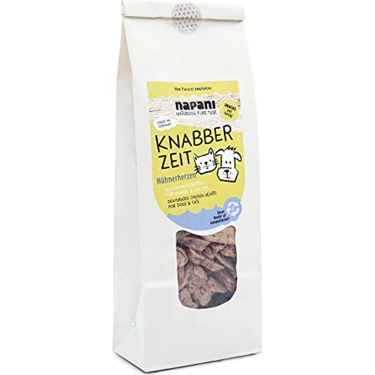 napani Knabber Zeit Hühnerherzen, getrocknete Hunde- und Katzenleckerlis, getreidefrei & glutenfrei, 150g – Bild 1