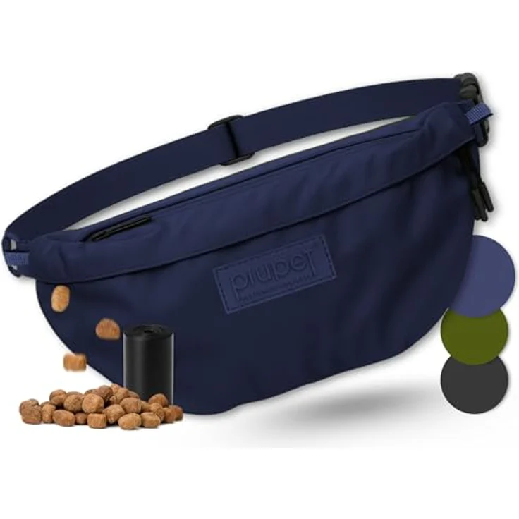 PiuPet® Leckerlitasche für Hunde, Wasserdichte Gassitasche mit 3 Reißverschlussfächern, 2-in-1 Bauchtasche und Umhängetasche, herausnehmbare Innentasche, Blau – Bild 1