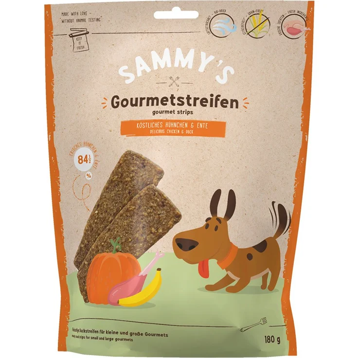 Bosch Sammy's Gourmetstreifen Hühnchen und Ente, feine Hundesnacks, 180g – Bild 1