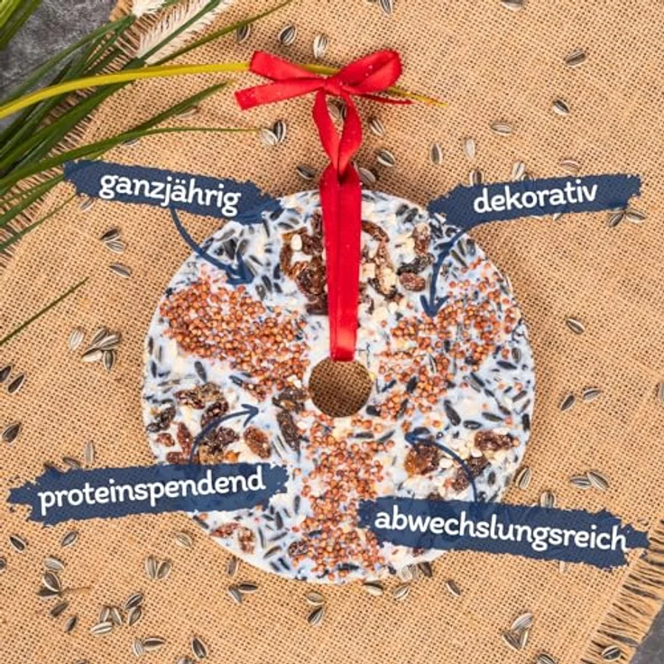 Lyra Pet® Vogeltaler, 3 x 6 STK. mit je 460 g fettreichem Vogelfutter zum Aufhängen, nährstoffreich und dekorativ, ideal für Balkon & Terrasse, Energiequelle für Wildvögel im Sommer & Winter – Bild 2