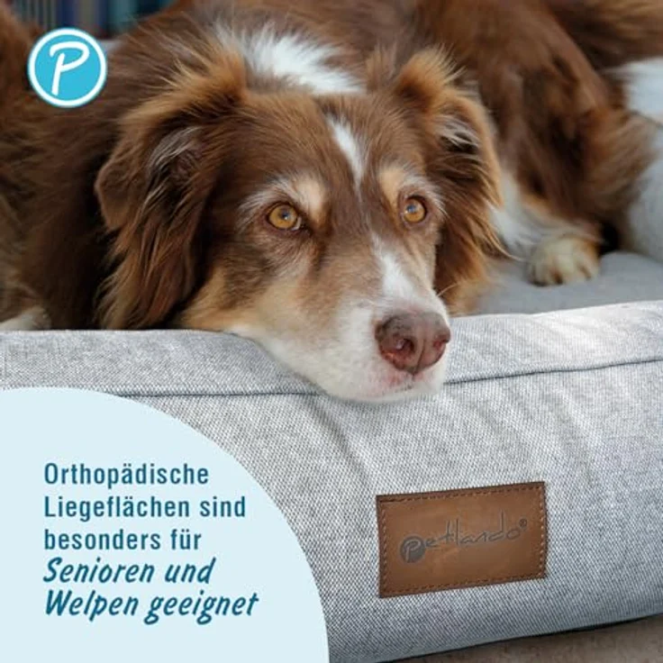 Petlando Hunde-Bett Lima Ortho, orthopädisches Hundebett in Stone, Druckentlastung, abnehmbarer Bezug, waschbar bei 30 °C, Wendekissen mit Fellimitat – Bild 5
