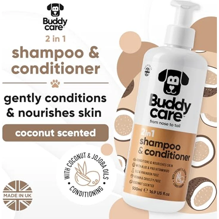 Buddycare 2in1 Shampoo & Conditioner, Hundeshampoo mit Aloe Vera und Pro-Vitamin B5, Kokosduft, 500ml x3 – Bild 2