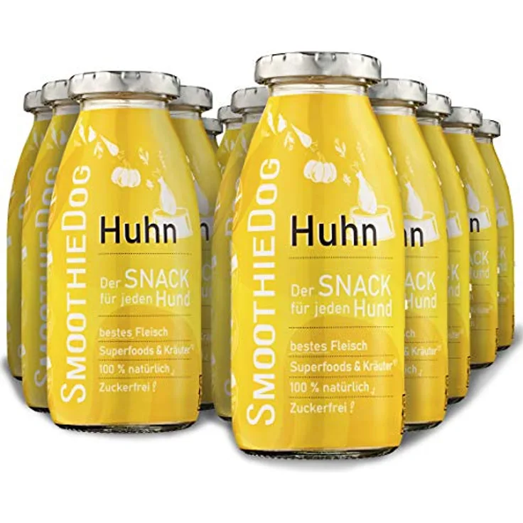 SmoothieDog Hunde Smoothie Huhn, Flüssiges Hundeleckerli in 250ml Glasflaschen, Zucker- & glutenfrei, 12er Pack