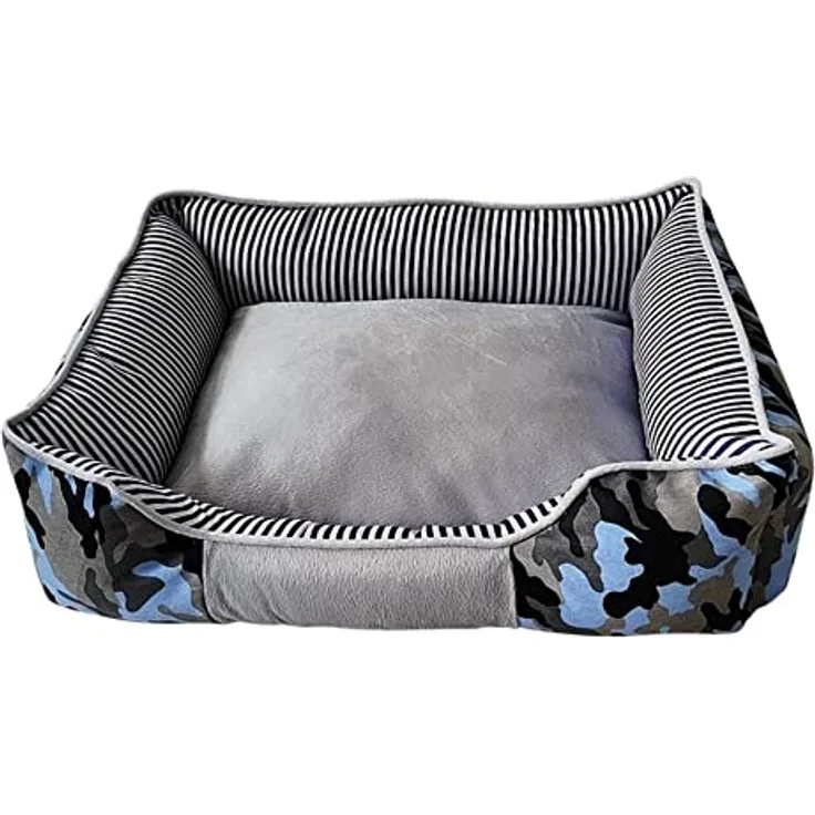 Nobby 62825 Komfortbett eckig Classic Elio, blau Camouflage, waschbar bis 30°C, Anti-Rutsch, Mikrofaser, L x B x H: 70 x 60 x 20 cm