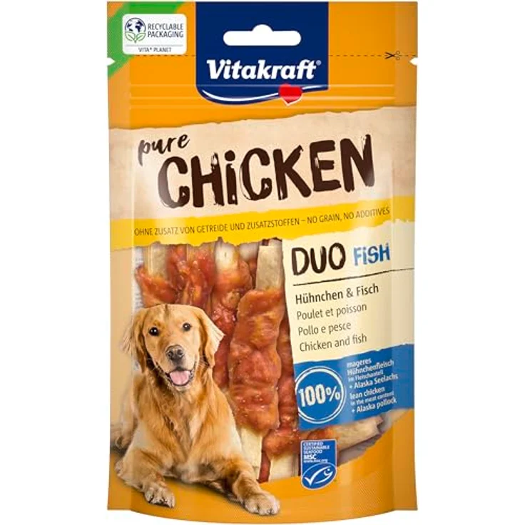 Vitakraft Pure Chicken Duo Fish, Hundeleckerli mit Hühnchen und Fisch, reich an Omega-3, ohne Zucker, 8 Beutel à 80g – Bild 3