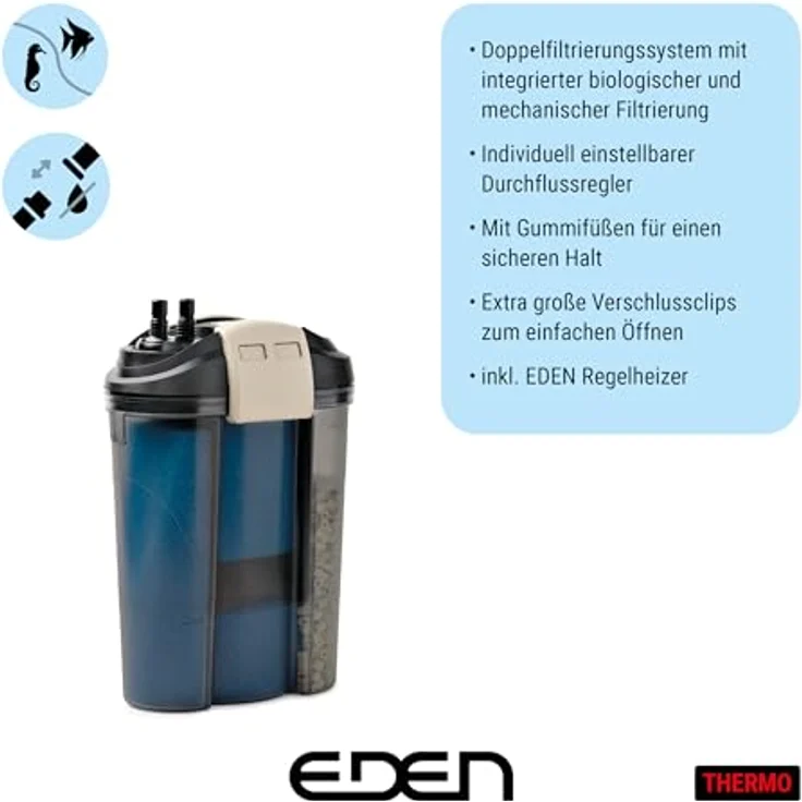 Eden 94089 FET 300 Außenfilter, Aquarienfilter mit 300 W Regelheizer für Aquarien bis 300 Liter, vibrationsarm und nahezu geräuschlos – Bild 2