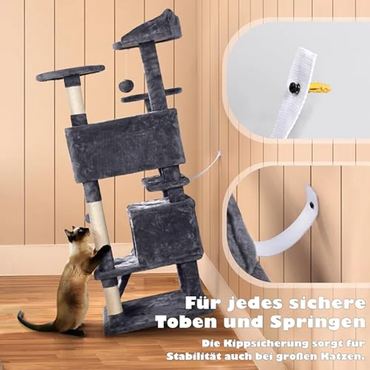 Yaheetech Kratzbaum Stabiler Katzenbaum Katzenkratzbaum Katzenmöbel, Kletterbaum für Katzen Höhe 137 cm, Dunkelgrau – Bild 6