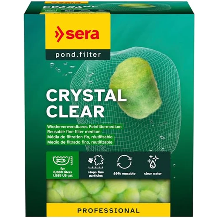 sera crystal clear Professional 350g, Schwebealgenvernichter für Teiche, 3D-Faserstruktur zur Entfernung kleinster Trübungen, auswaschbare Filterwatte
