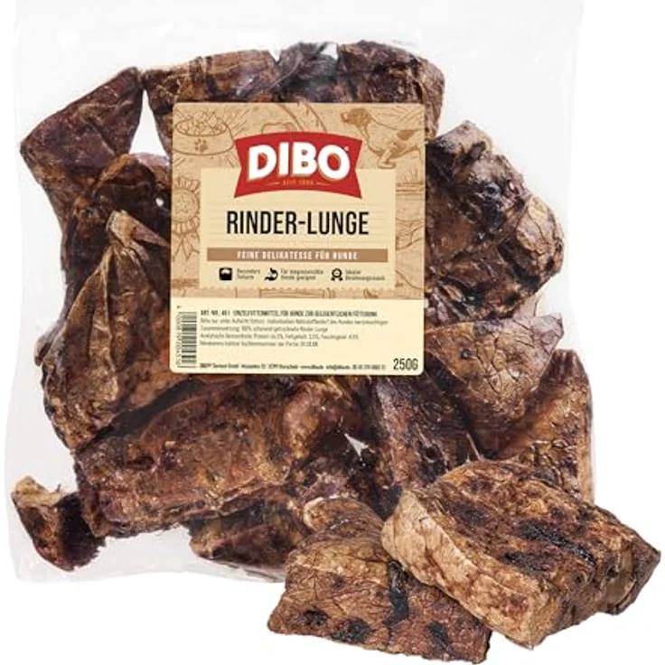 DIBO Rinder-Lunge getrocknet, 250g Naturkausnack, fettarm, kalorienarm, ohne Zusätze für Hunde, ideal für Training, Diät, Welpen & Senioren – Bild 1