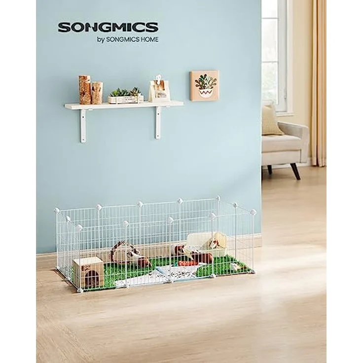 SONGMICS Freilauf, DIY-Kleintiergehege mit Metallgitter, für Kaninchen und Meerschweinchen, 123 x 63 x 41 cm, weiß LPI001W01 – Bild 2