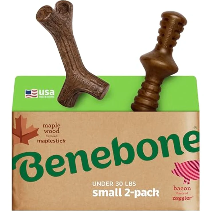 Benebone 2-Pack Indestructible Maplestick/Zaggler, Robustes Kauspielzeug für aggressive Kauer, mit echtem Bacon und Ahornholzgeschmack, für kleine Hunde, hergestellt in den USA – Bild 1