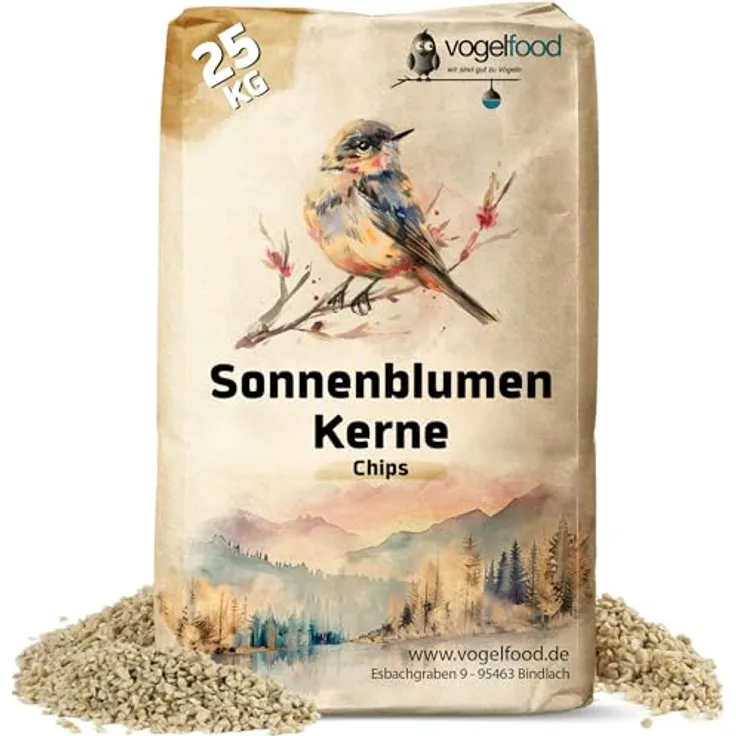 Vogelfood Sonnenblumenkerne geschält gebrochen, 25 kg Bruch, geeignet für Wildvögel, ganzjährig, energiereich für Jungtiere